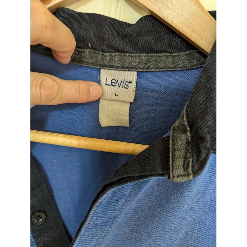Levis Mens Vintage 90s YTK Rugby Pullover Sweatshirt Blue Black Preppy Retro